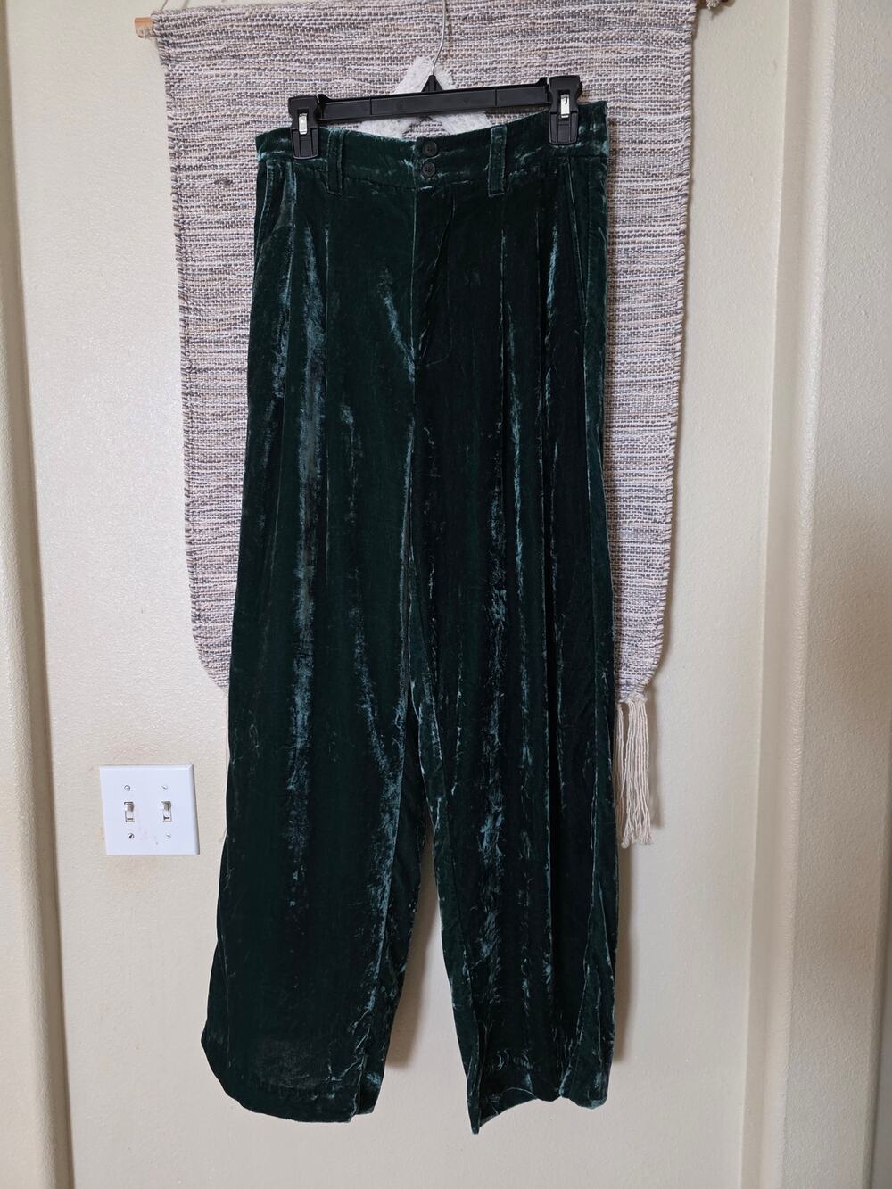 Madewell Velvet Wide Leg Pants Dark Green High Rise Pleated Size 4